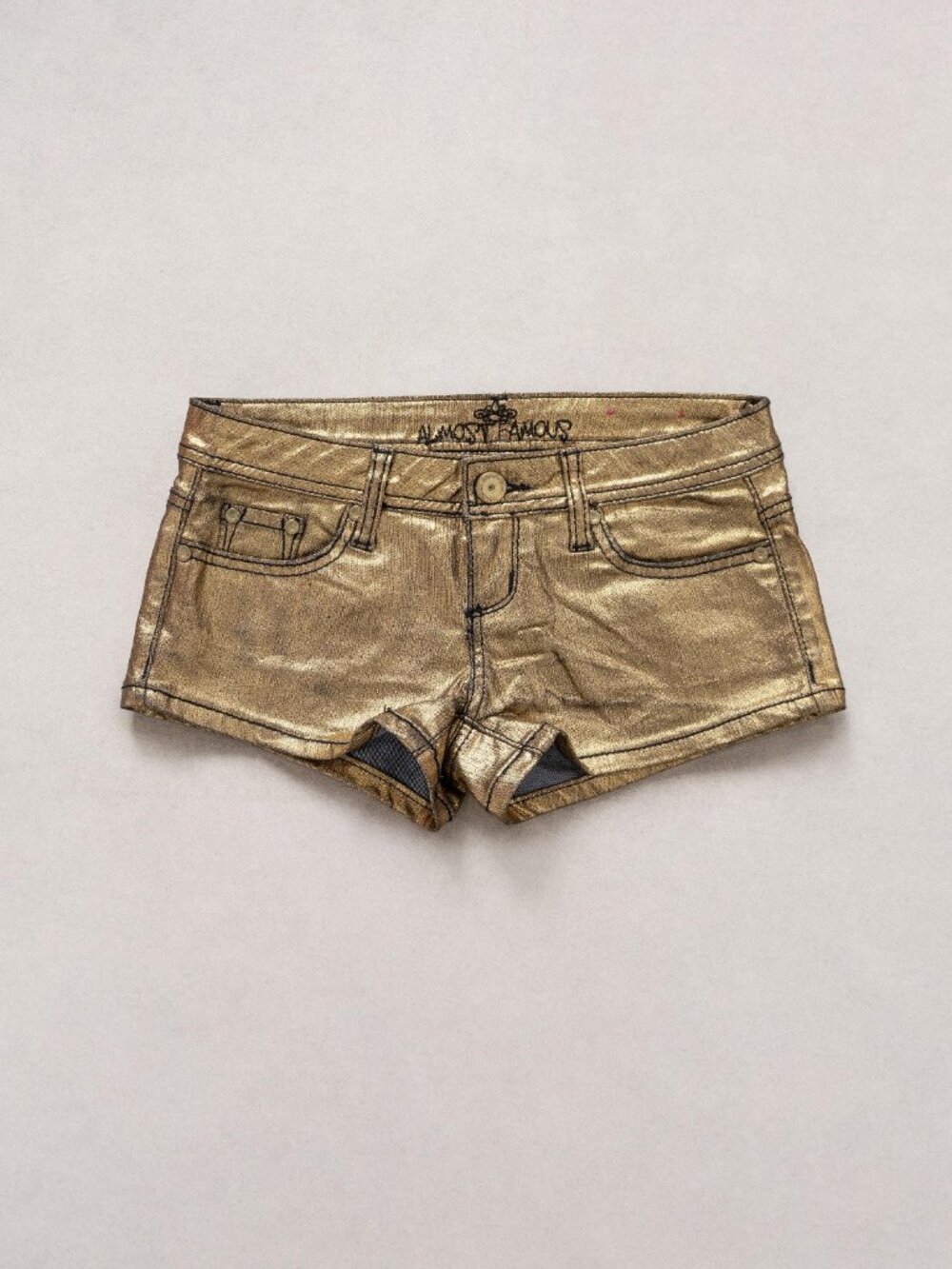 Y2K Low Rise GOLD Shorts: Cuffed Hem, Size 3
